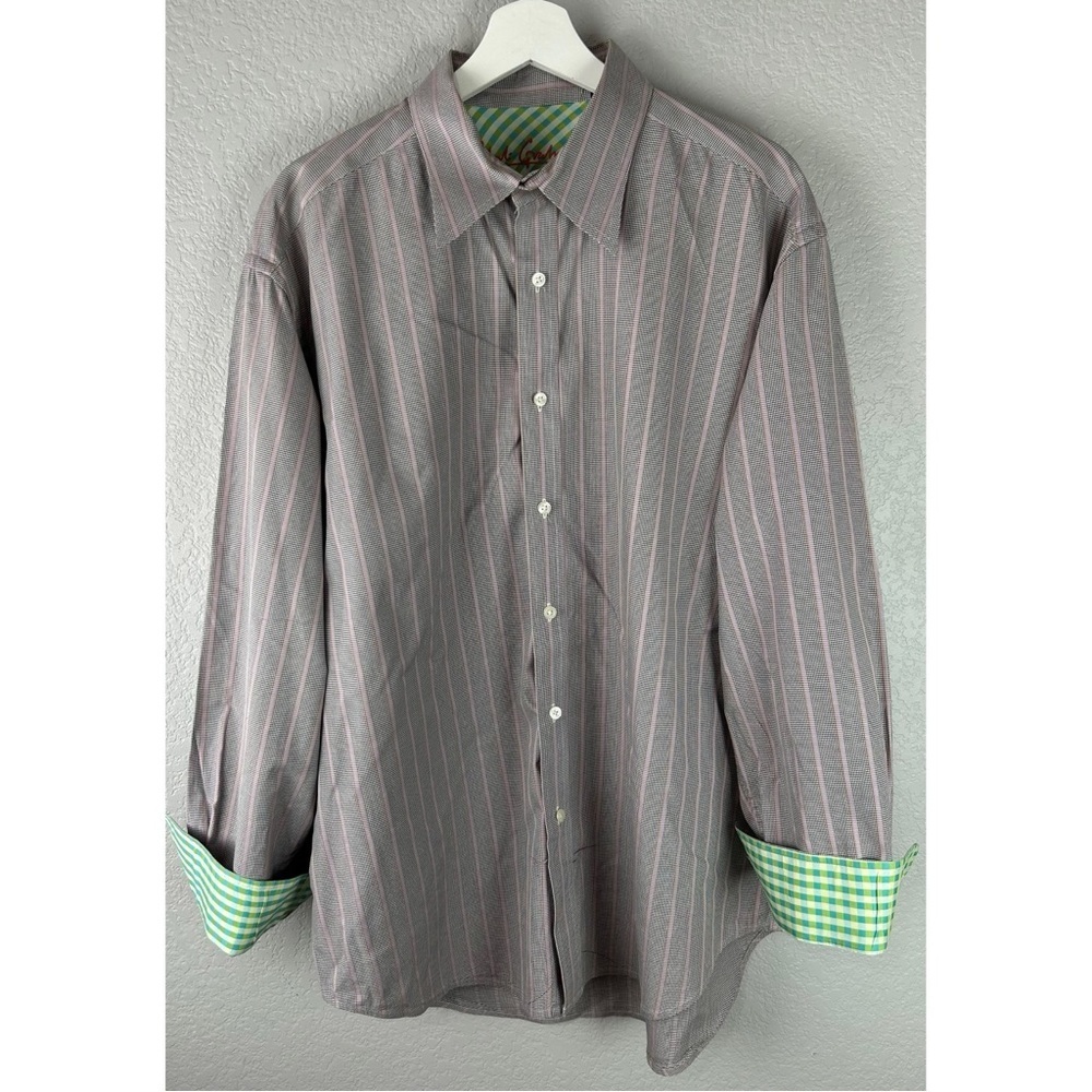 Robert Graham Long Sleeve Stripe Shirt Button Front Flip Cuffs, size XL